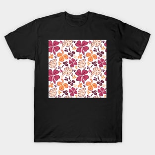 Red Lucky Clover Hand Drawn Pattern T-Shirt